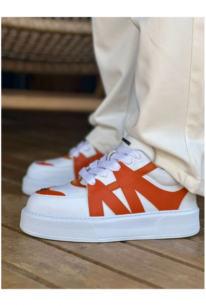 Shoecide Sho2407 Bağcıklı Yüksek Taban Cbt Star-x Erkek Spor Ayakkabı Beyaz/turuncu