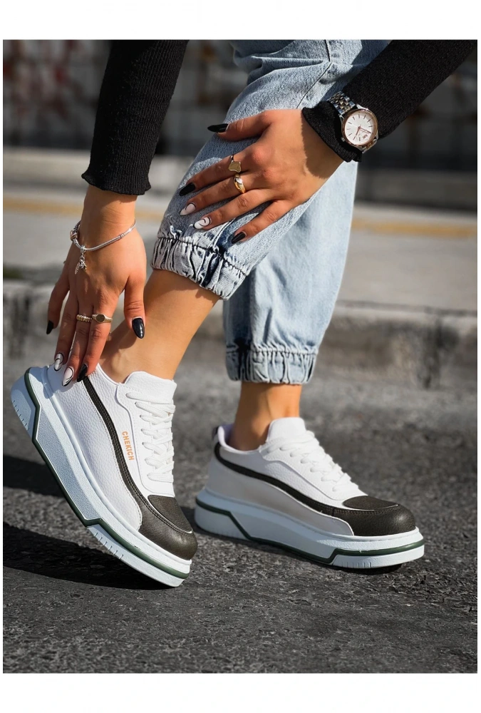 Shoecide Sho241 Bağcıklı Yüksek Taban Özel Tasarım Cbt Signature Line Up Erkek Ayakkabı Hakı/beyaz