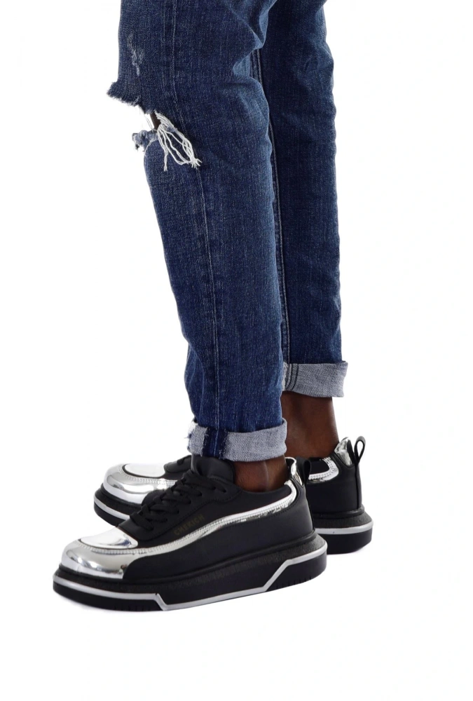 Shoecide Sho241 Bağcıklı Yüksek Taban Özel Tasarım Cst Signature Line Up Erkek Ayakkabı Sıyah/gumus