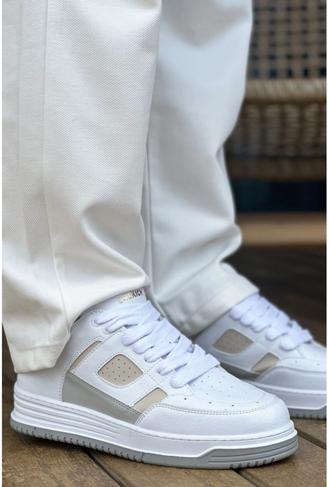 Shoecide Sho2410 Bağcıklı Yüksek Taban Cbt Avax  Erkek Spor Ayakkabı Beyaz / Bej