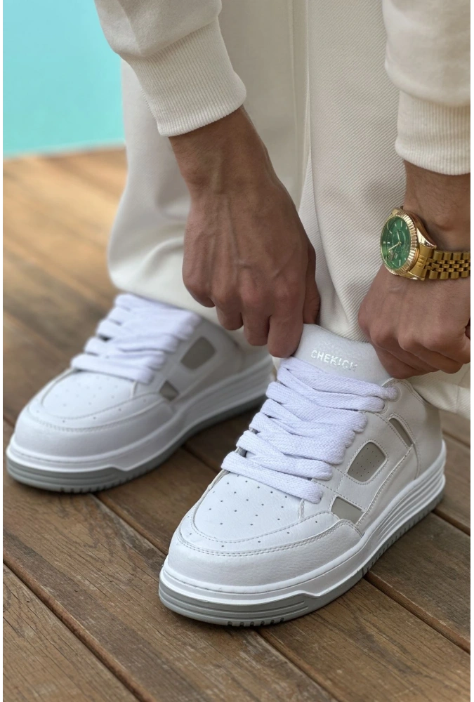 Shoecide Sho2410 Bağcıklı Yüksek Taban Cbt Avax  Erkek Spor Ayakkabı Beyaz/grı