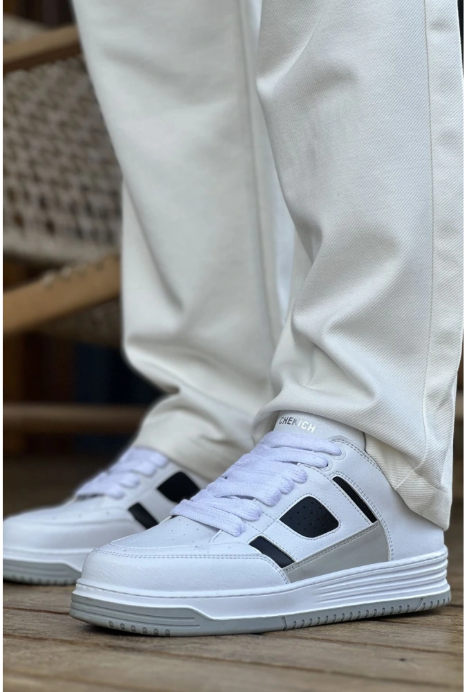 Shoecide Sho2410 Bağcıklı Yüksek Taban Cbt Avax  Erkek Spor Ayakkabı Beyaz/sıyah