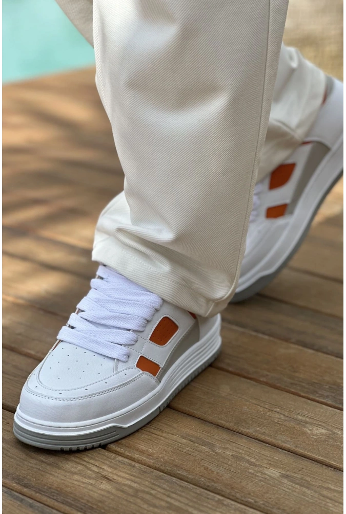 Shoecide Sho2410 Bağcıklı Yüksek Taban Cbt Avax  Erkek Spor Ayakkabı Beyaz/turuncu