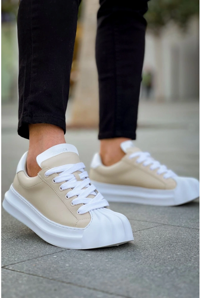 Shoecide Sho2411 Bağcıklı Yüksek Taban Özel Tasarım Artenay  Erkek Ayakkabı Bej