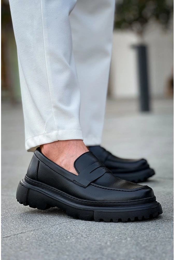 Shoecide Sho2417 Bağcıksız Kalın Taban  Fst Erkek Loafer Ayakkabı Sıyah