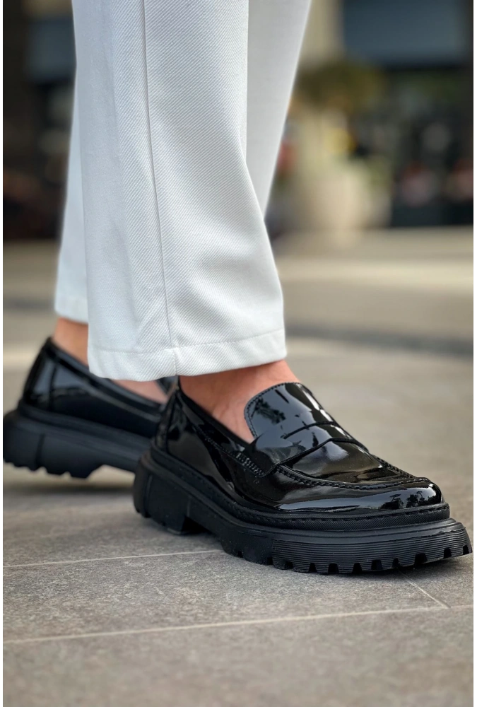 Shoecide Sho2417 Bağcıksız Kalın Taban  Rst Erkek Loafer Ayakkabı Sıyah