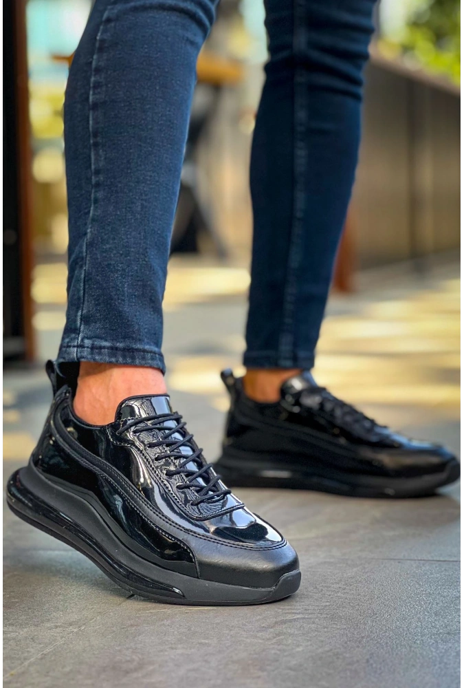 Shoecide Sho2419 Bağcıklı Yüksek Taban Rst Erkek Ayakakkabı Sıyah