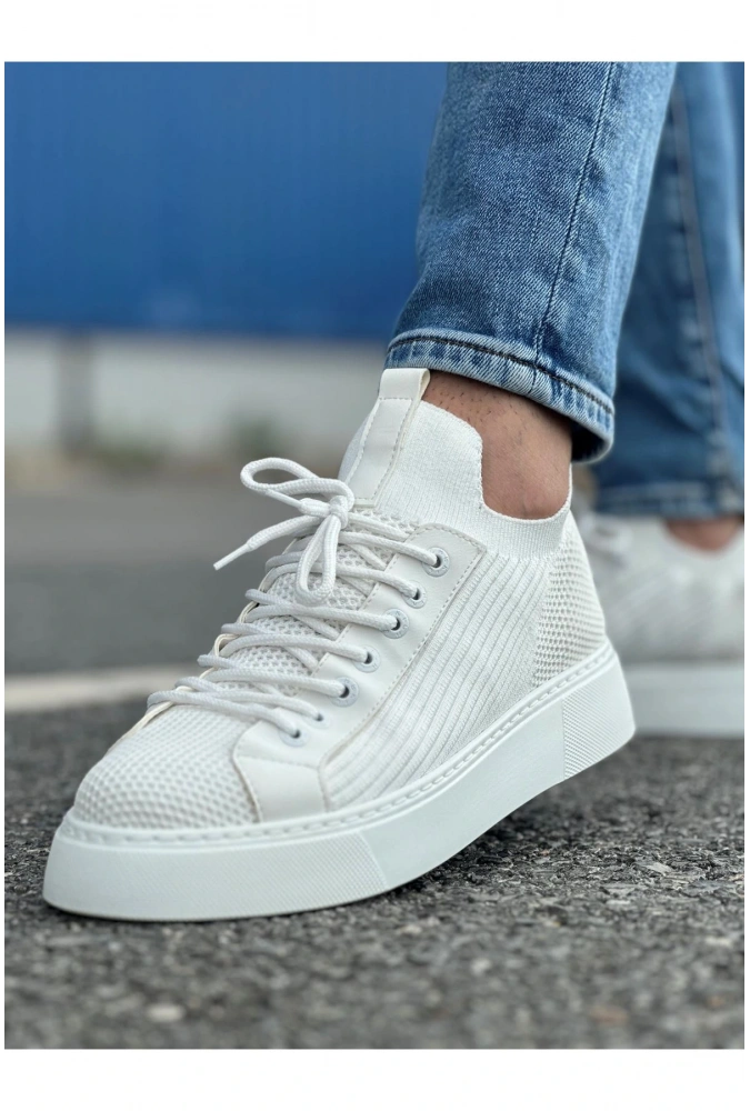 Shoecide Sho2423 Bağcıklı Yüksek Taban Tbt Erkek Ayakkabı Beyaz