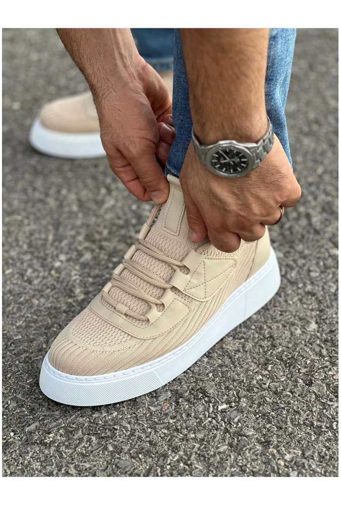 Shoecide Sho2425 Bağcıklı Yüksek Taban Tbt Erkek Ayakkabı Bej