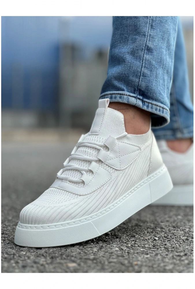 Shoecide Sho2425 Bağcıklı Yüksek Taban Tbt Erkek Ayakkabı Beyaz