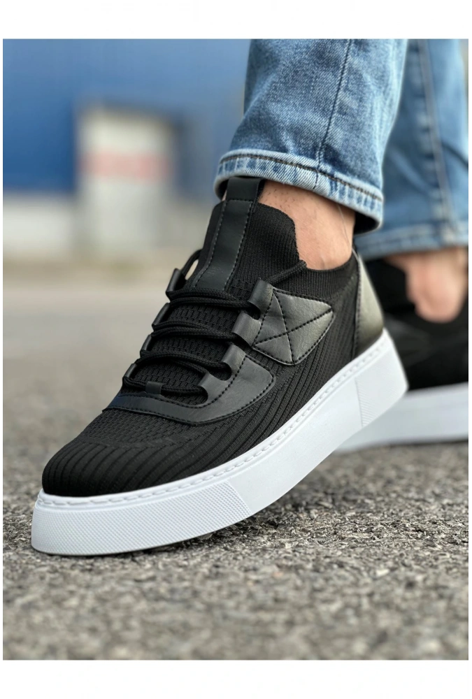 Shoecide Sho2425 Bağcıklı Yüksek Taban Tbt Erkek Ayakkabı Sıyah