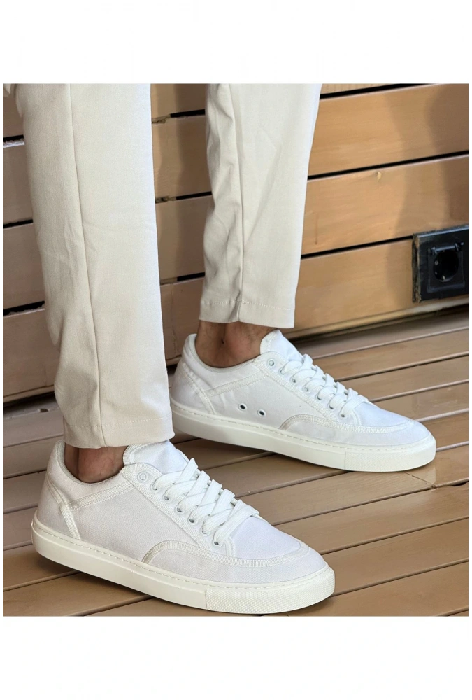 Shoecide Sho2505 - Keten Erkek Ayakkabı Beyaz / Beyaz