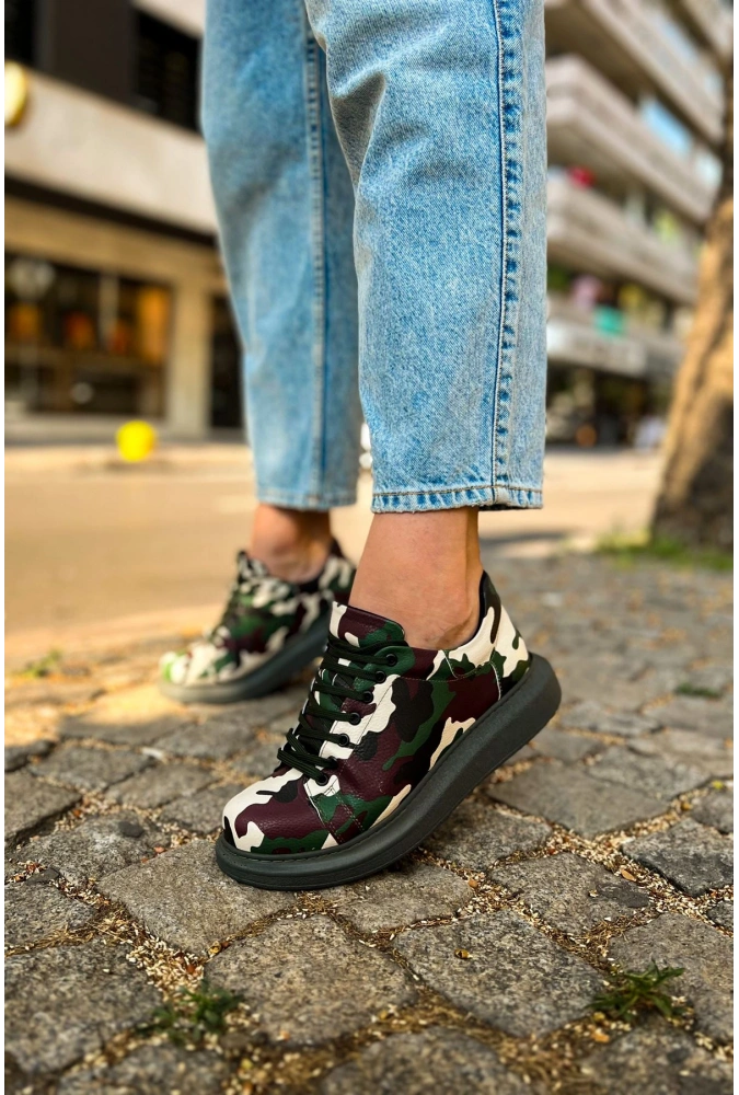 Shoecide Sho252 Rrt Bağcıklı Yüksek Taban Printed Erkek Ayakkabı 306 Yesıl Kamuflaj