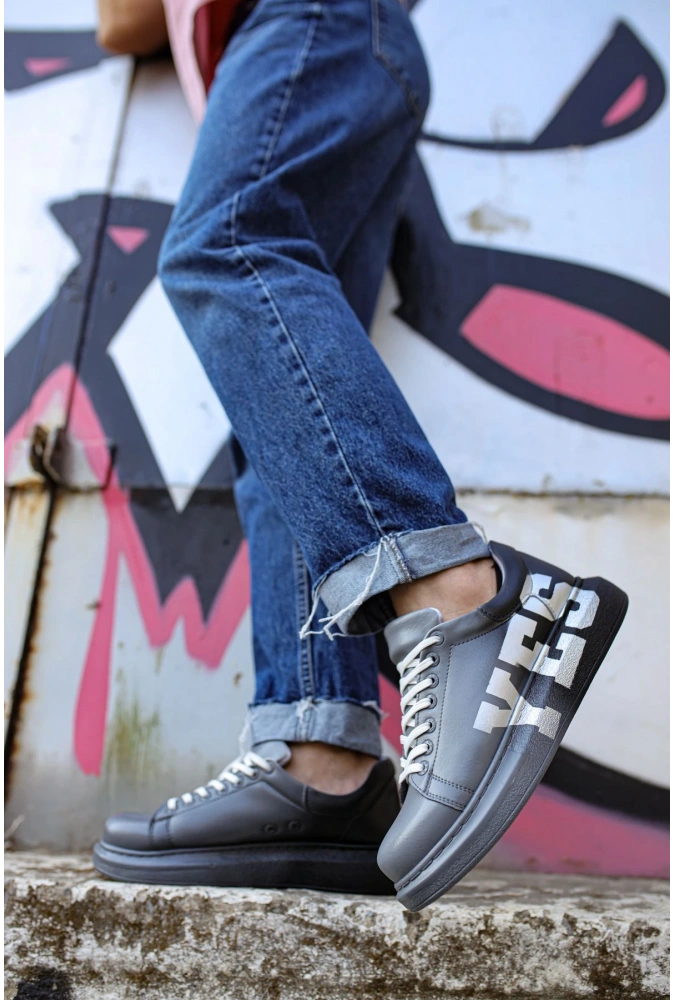 Shoecide Sho254 Bağcıklı Yüksek Taban Özel Tasarım Cbt Pittura Erkek Ayakkabı 402 Ys Grı / Koyu Grı