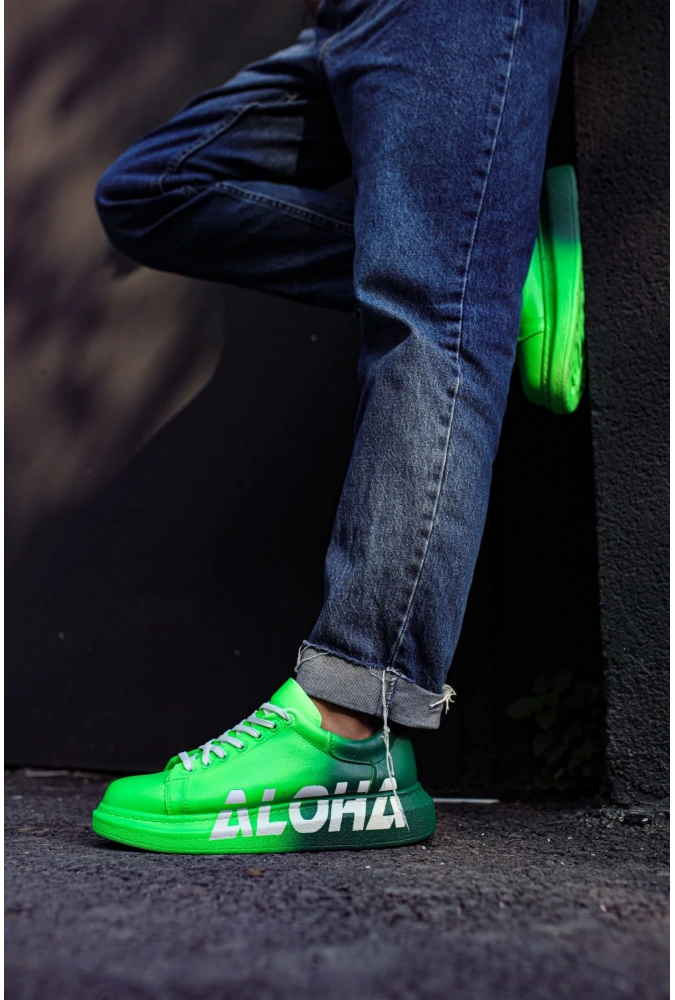 Shoecide Sho254 Bağcıklı Yüksek Taban Özel Tasarım Cbt Pittura Erkek Ayakkabı 403 Alh Yesıl / Koyu Yesıl