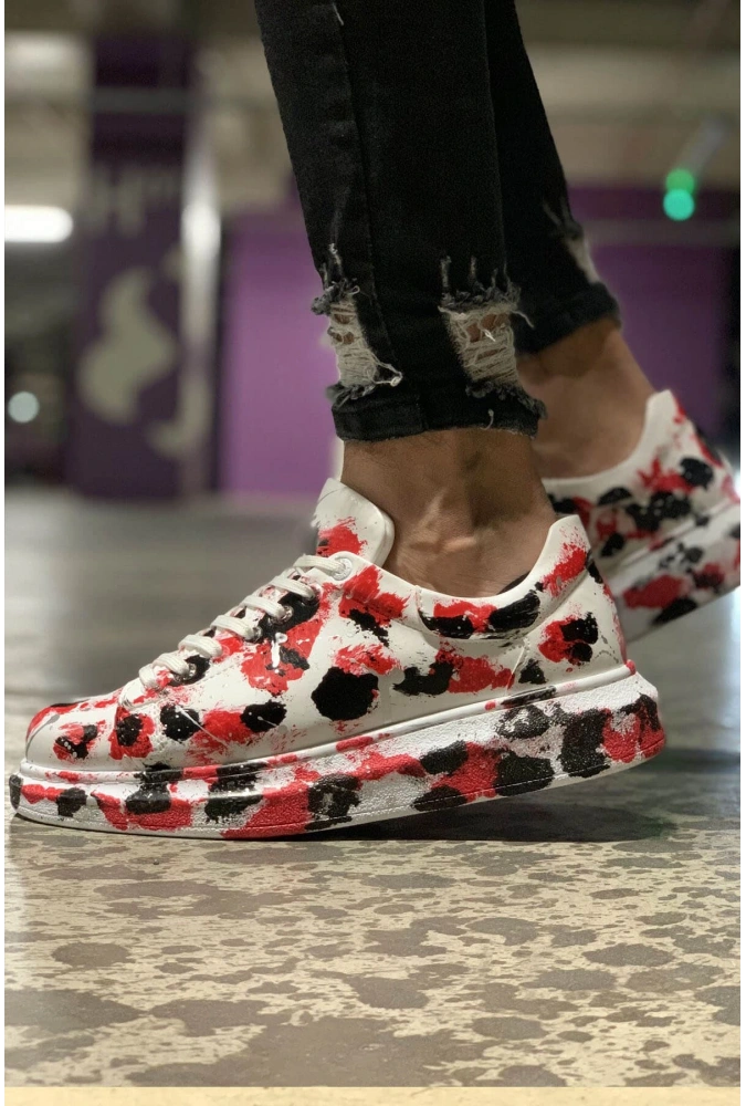 Shoecide Sho254 Bağcıklı Yüksek Taban Özel Tasarım Cbt Pittura Erkek Ayakkabı 409 Kırmızı / Sıyah