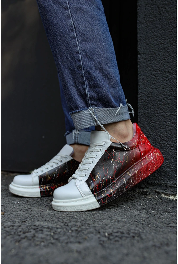 Shoecide Sho254 Bağcıklı Yüksek Taban Özel Tasarım Cbt Pittura Erkek Ayakkabı 415 Sıyah / Kırmızı Püskürtme