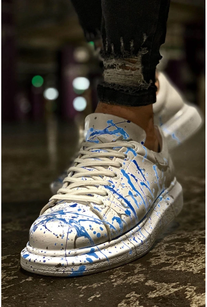 Shoecide Sho254 - Cbt Pittura Erkek Ayakkabı 416 Mavı Püskürtme
