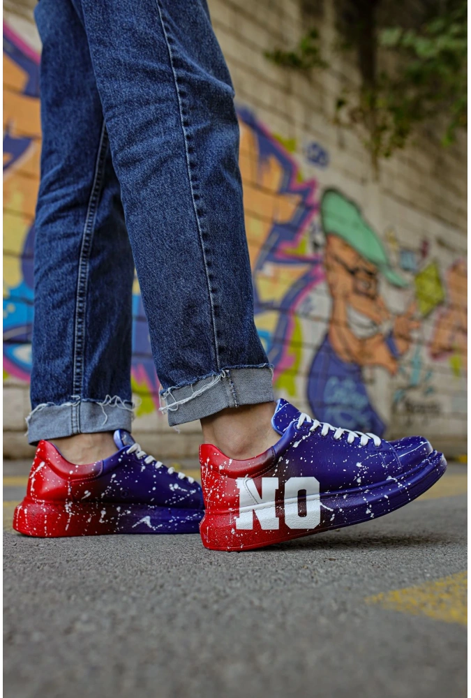 Shoecide Sho254 Bağcıklı Yüksek Taban Özel Tasarım Cbt Pittura Erkek Ayakkabı 441 Mavı / Kırmızı Yes