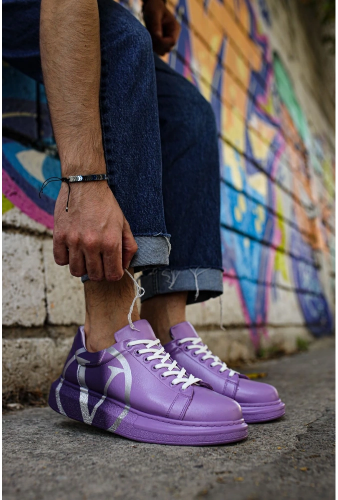 Shoecide Sho254 Bağcıklı Yüksek Taban Özel Tasarım Cbt Pittura Erkek Ayakkabı 490 Mor/ Koyu Mor V