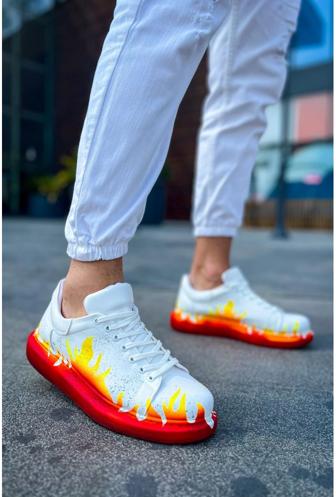 Shoecide Sho254 Bağcıklı Yüksek Taban Özel Tasarım Cbt Pittura Erkek Ayakkabı 535 Kırmızı Alev