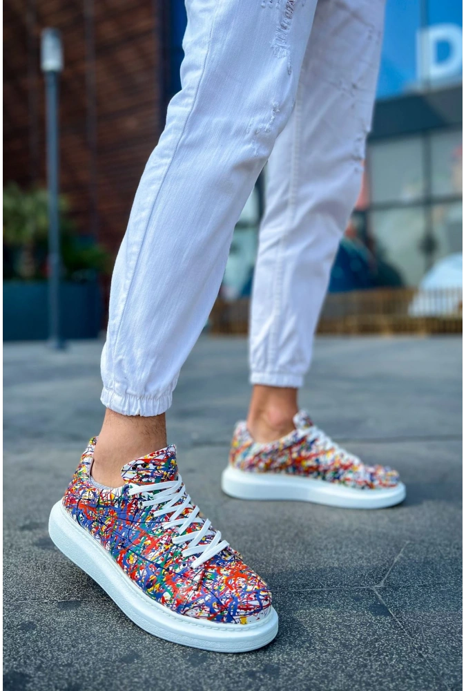 Shoecide Sho254 Bağcıklı Yüksek Taban Özel Tasarım Cbt Pittura Erkek Ayakkabı 537 Crazy Splush Beyaz