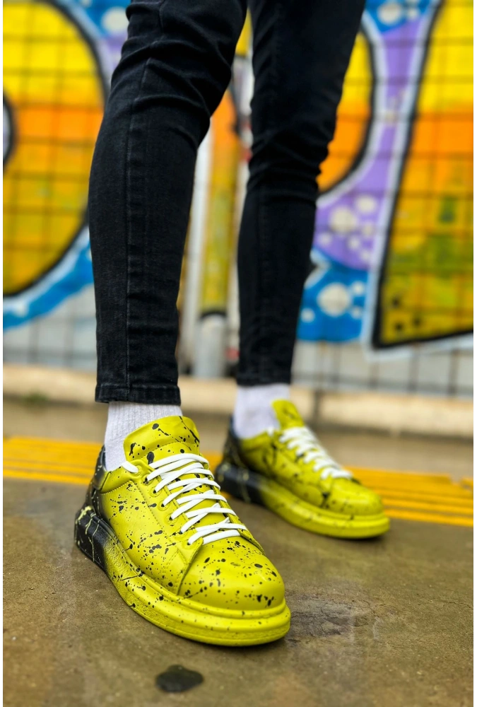 Shoecide Sho254 Bağcıklı Yüksek Taban Özel Tasarım Cbt Pittura Erkek Ayakkabı 546 Yesıl Sıyah Splush