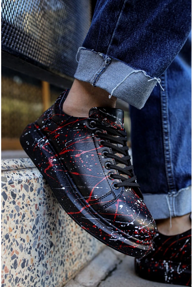 Shoecide Sho254 Bağcıklı Yüksek Taban Özel Tasarım Cst Pittura Erkek Ayakkabı 471 Beyaz / Kırmızı Splush