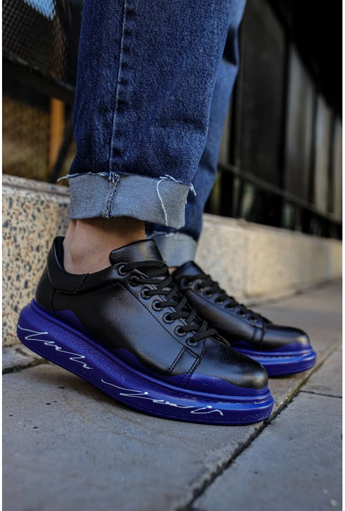 Shoecide Sho254 Bağcıklı Yüksek Taban Özel Tasarım Cst Pittura Erkek Ayakkabı 483 Mavı / Beyaz Taban