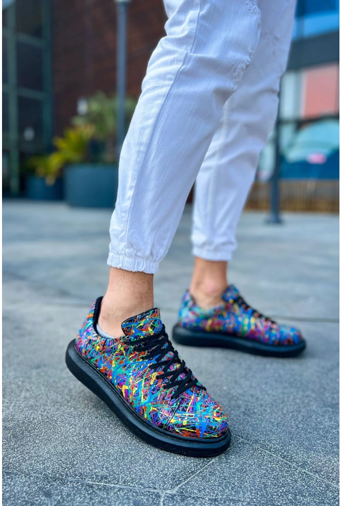 Shoecide Sho254 Bağcıklı Yüksek Taban Özel Tasarım Cst Pittura Erkek Ayakkabı 538 Crazy Splush Sıyah