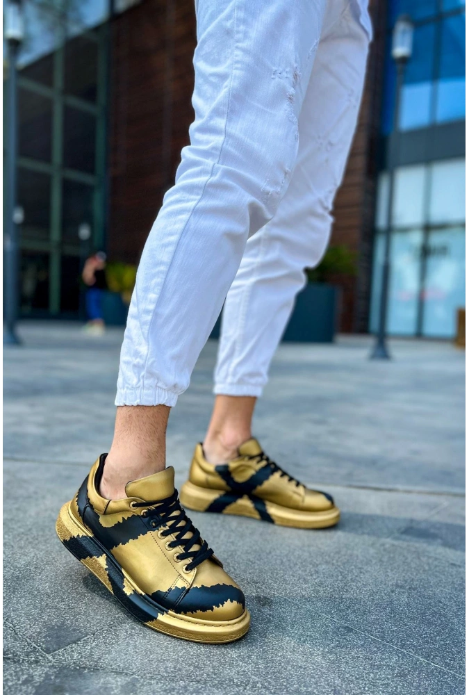 Shoecide Sho254 Bağcıklı Yüksek Taban Özel Tasarım Cst Pittura Erkek Ayakkabı 549 Gold Sıyah X