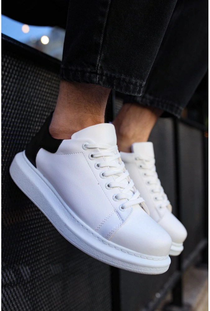 Shoecide Sho255 Bağcıklı Yüksek Taban Cbt Estrella Erkek Ayakkabı Beyaz/sıyah