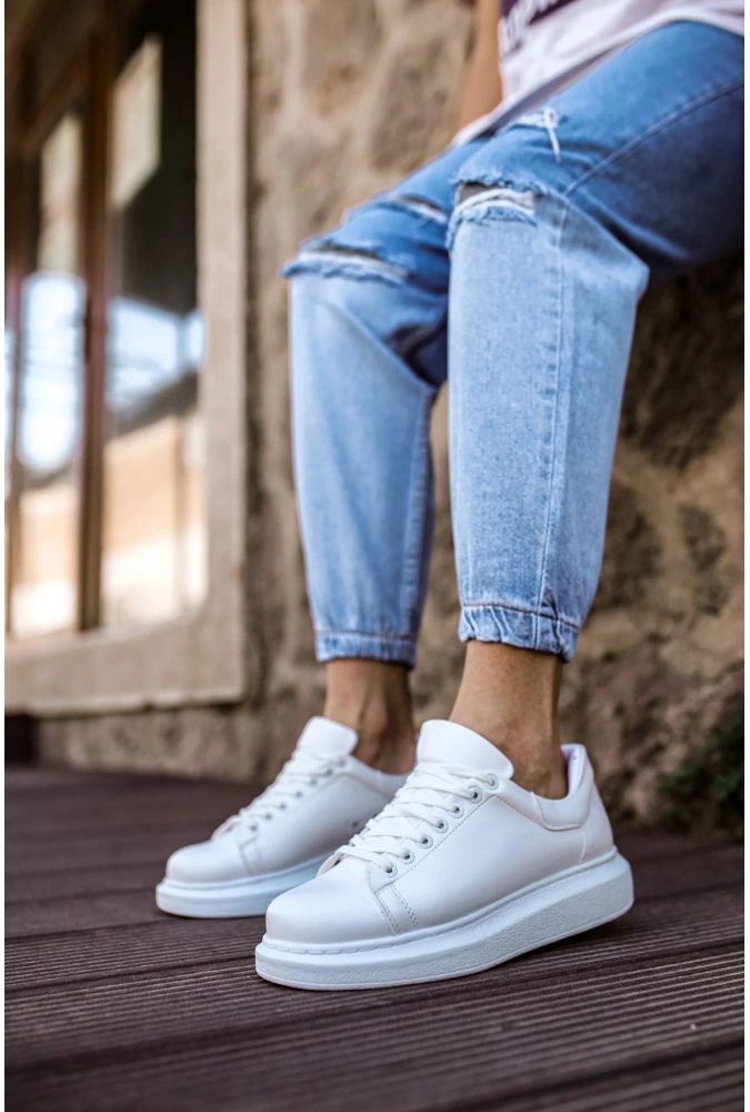 Shoecide Sho257 Bağcıklı Yüksek Taban Cbt Estrella Erkek Ayakkabı Beyaz