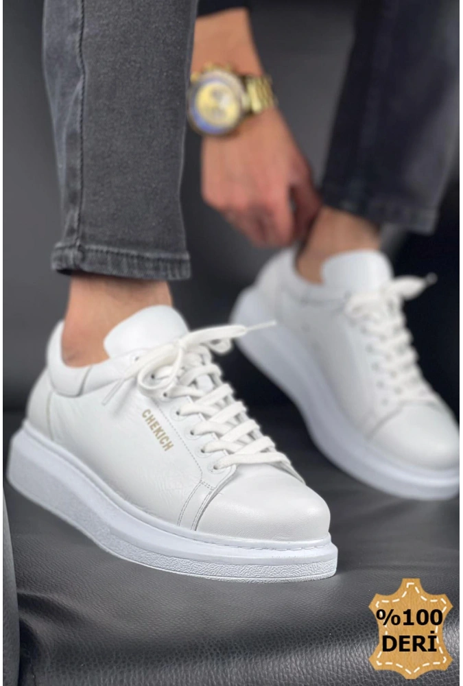 Shoecide Sho257 Bağcıklı Yüksek Taban Dbt Estrella Hakiki Deri Erkek Ayakkabı Beyaz