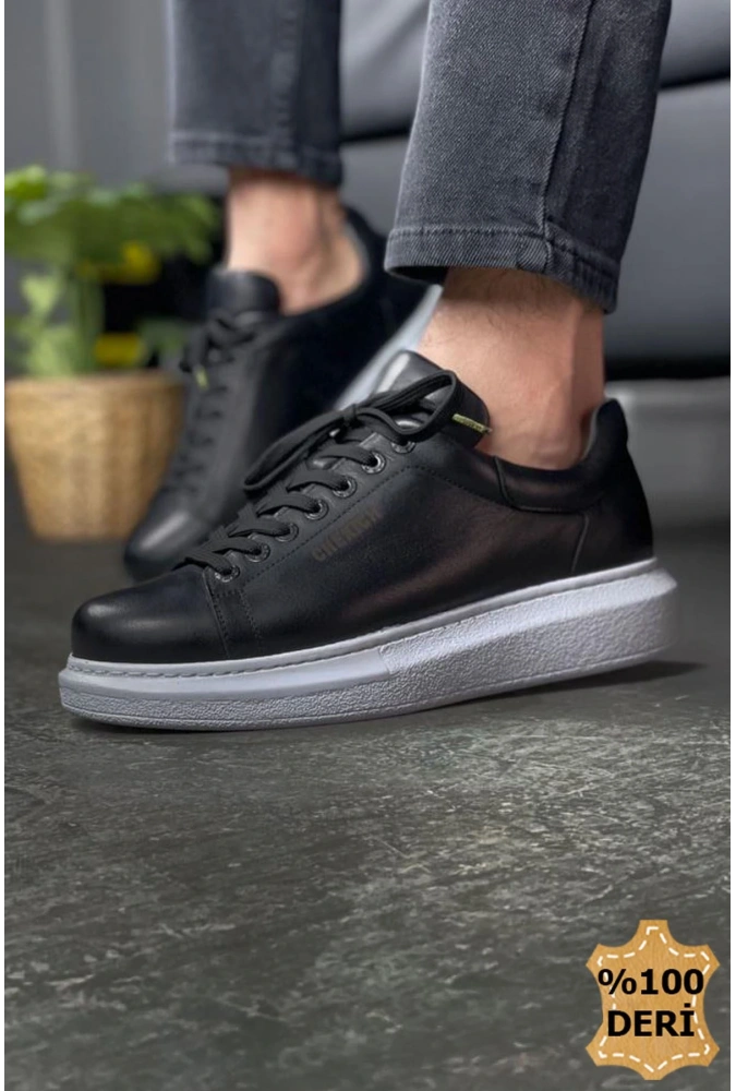 Shoecide Sho257 Bağcıklı Yüksek Taban Dbt Estrella Hakiki Deri Erkek Ayakkabı Sıyah