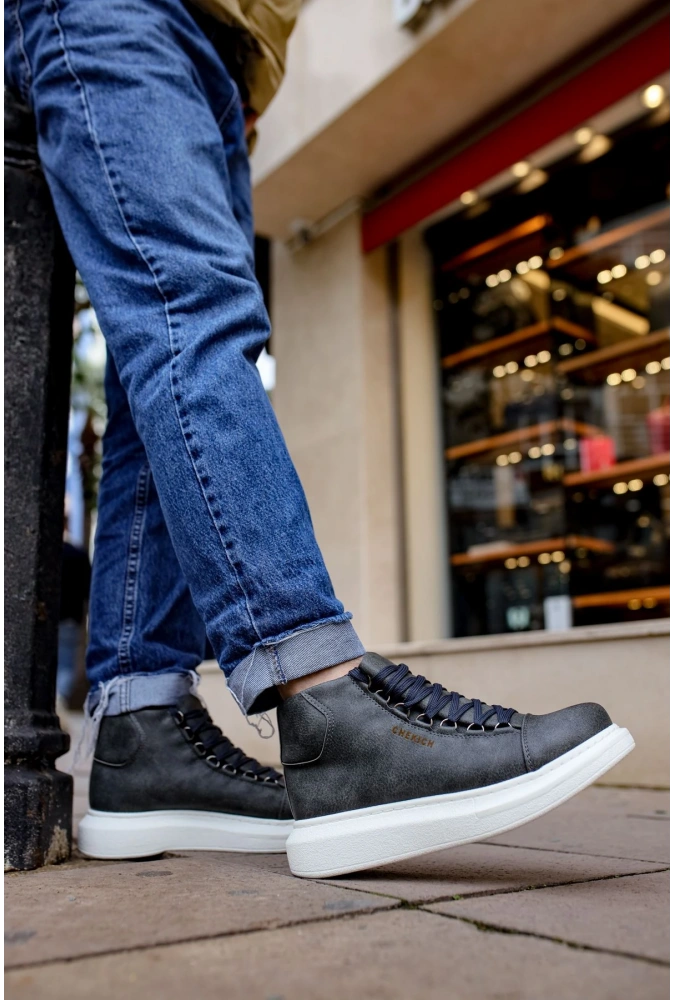 Shoecide Sho258 Bağcıklı Yüksek Taban Cbt Roma Erkek Spor Bot Antrasıt