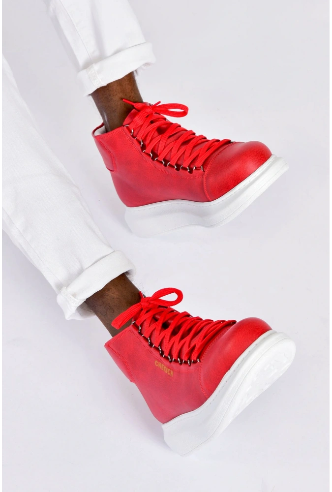 Shoecide Sho258 Bağcıklı Yüksek Taban Cbt Roma Erkek Spor Bot Kırmızı