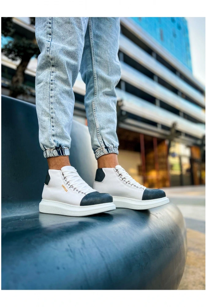 Shoecide Sho258 Bağcıklı Yüksek Taban Gbt Roma Colourful Erkek Spor Bot Beyaz/antrasıt