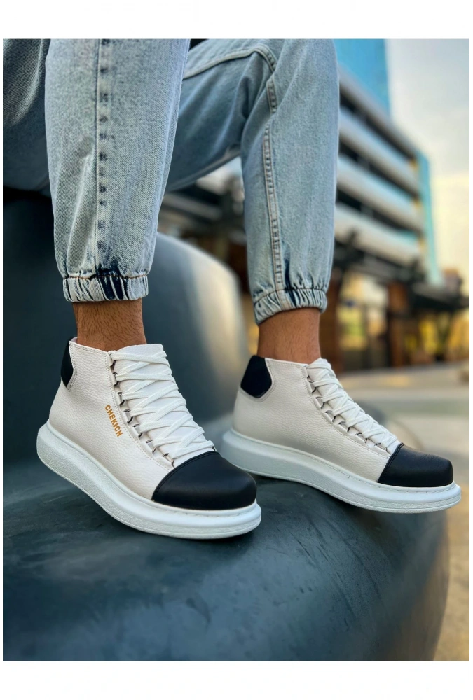 Shoecide Sho258 Bağcıklı Yüksek Taban Gbt Roma Colourful Erkek Spor Bot Beyaz/sıyah