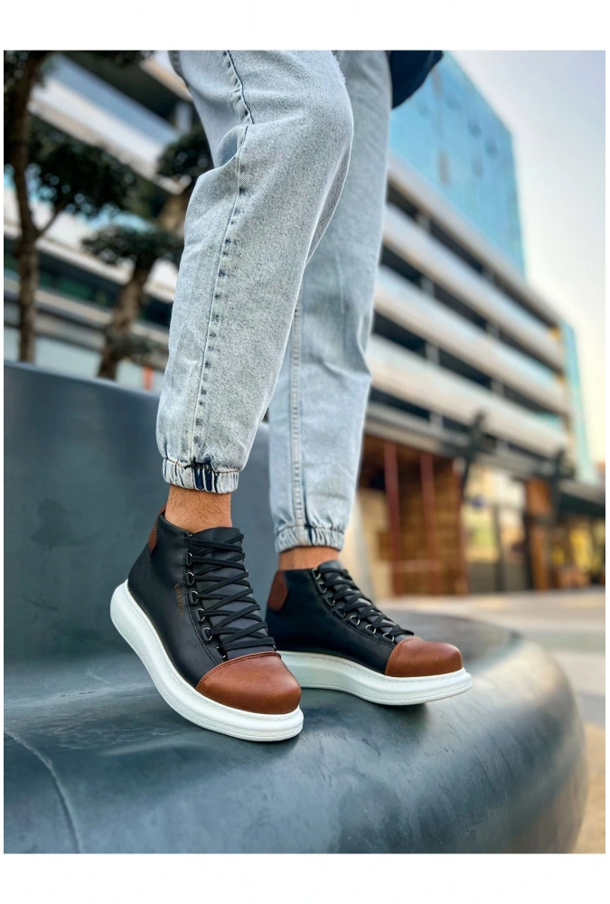 Shoecide Sho258 Bağcıklı Yüksek Taban Gbt Roma Colourful Erkek Spor Bot Sıyah/taba