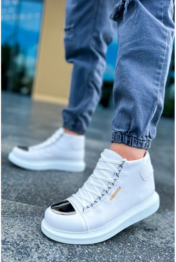 Shoecide Sho267 Bağcıklı Yüksek Taban Cbt Roma Mirror Erkek Spor Bot Beyaz