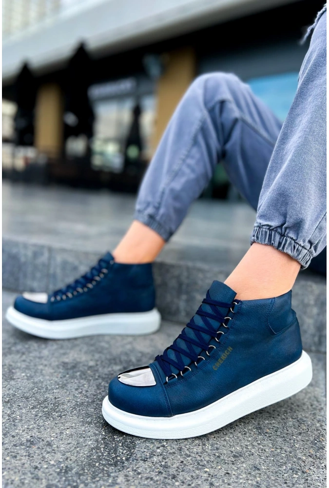 Shoecide Sho267 Bağcıklı Yüksek Taban Cbt Roma Mirror Erkek Spor Bot Lacıvert