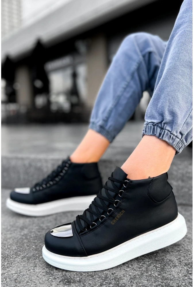 Shoecide Sho267 Bağcıklı Yüksek Taban Cbt Roma Mirror Erkek Spor Bot Sıyah