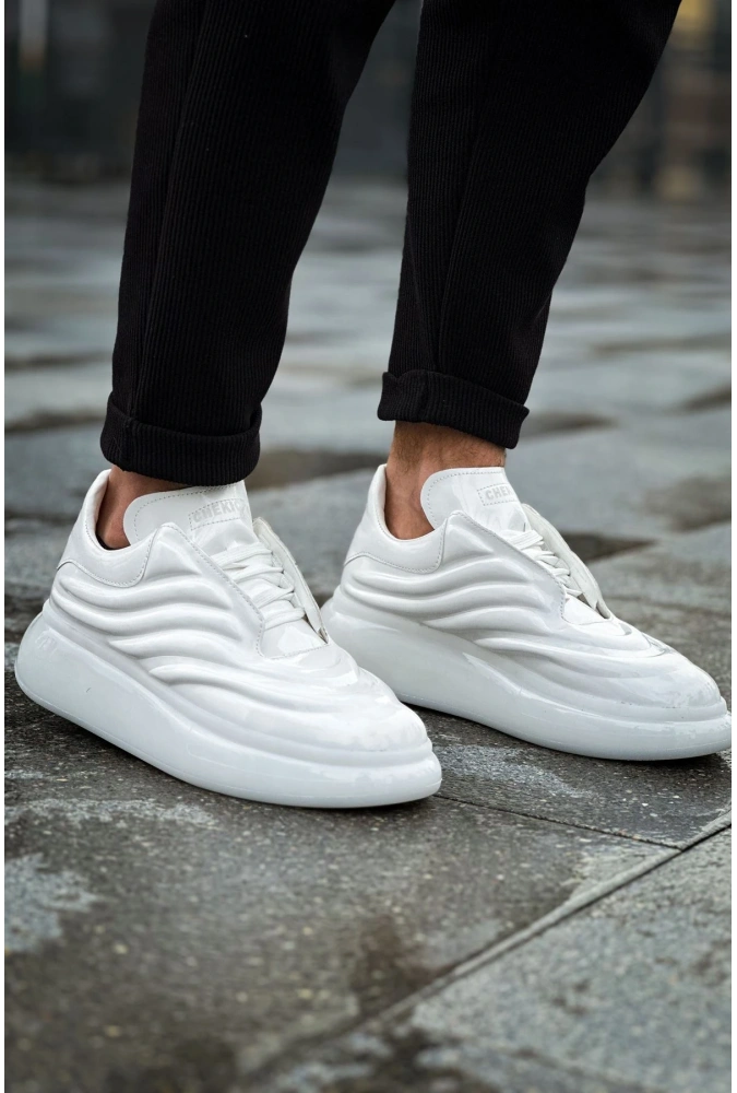Shoecide Sho295 Bağcıklı Yüksek Taban Özel Tasarım Rrt Sollıevo Erkek Ayakkabı Beyaz