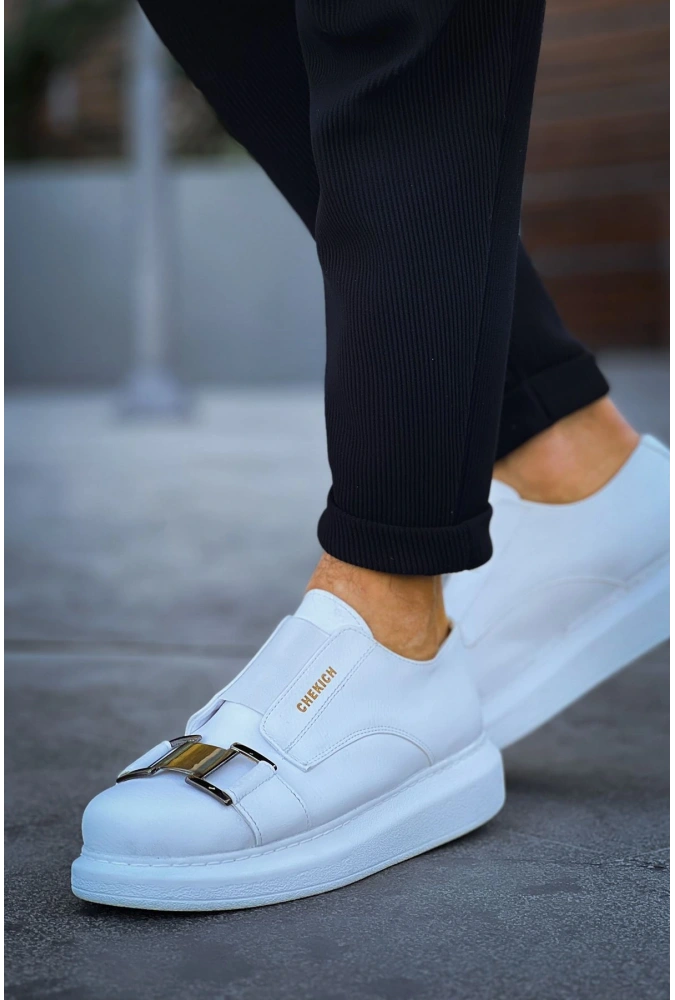 Shoecide Sho297 Lastikli Toka Detaylı Rahat Taban Cbt Erkek Ayakkabı Beyaz