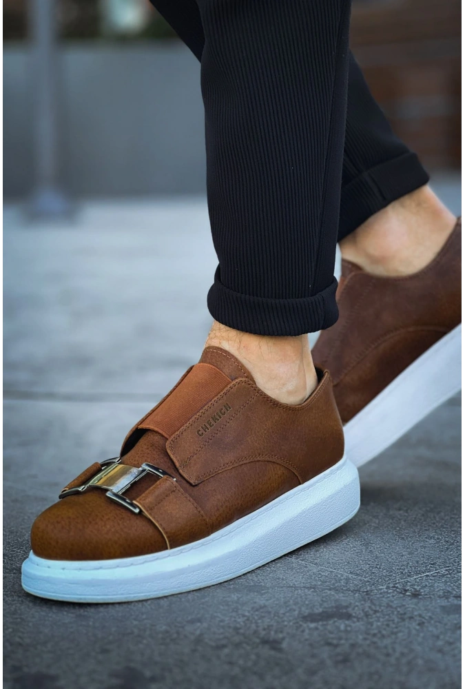 Shoecide Sho297 Lastikli Toka Detaylı Rahat Taban Cbt Erkek Ayakkabı Taba