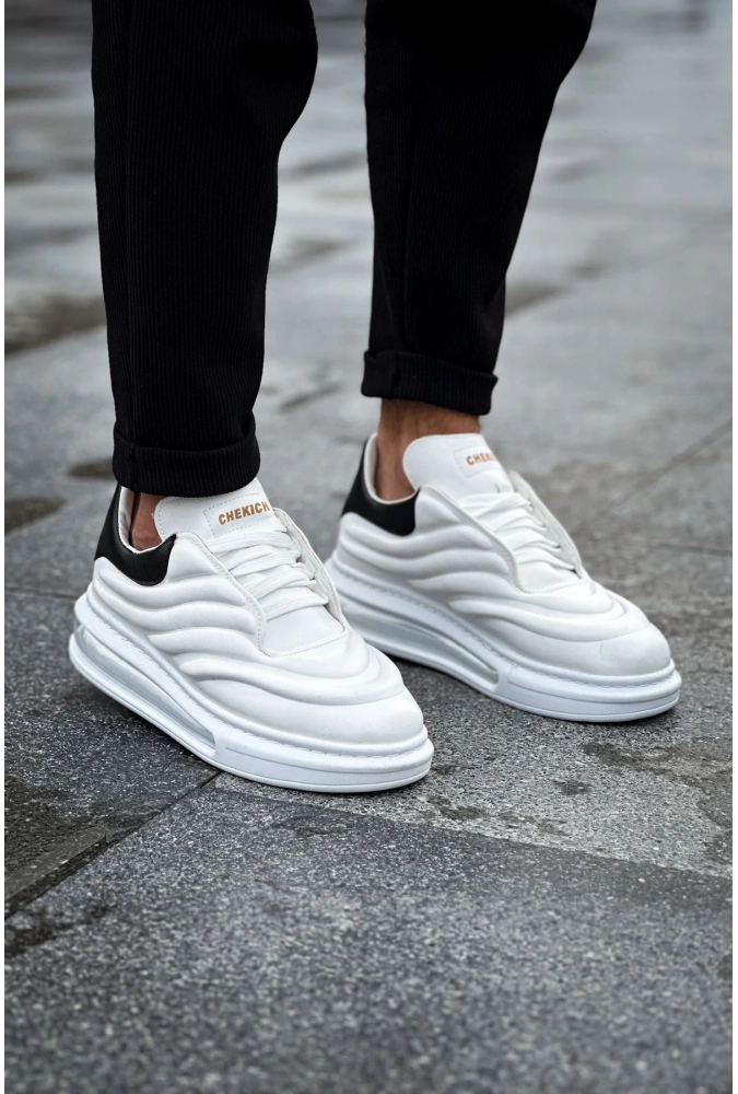 Shoecide Sho299 Lastikli Yüksek Taban Gbt Sollıevo Erkek Ayakkabı Beyaz/sıyah