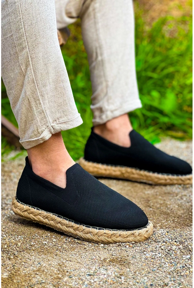 Shoecide Sho305 Jüt Taban Triko Erkek Espadril Ayakkabı Sıyah