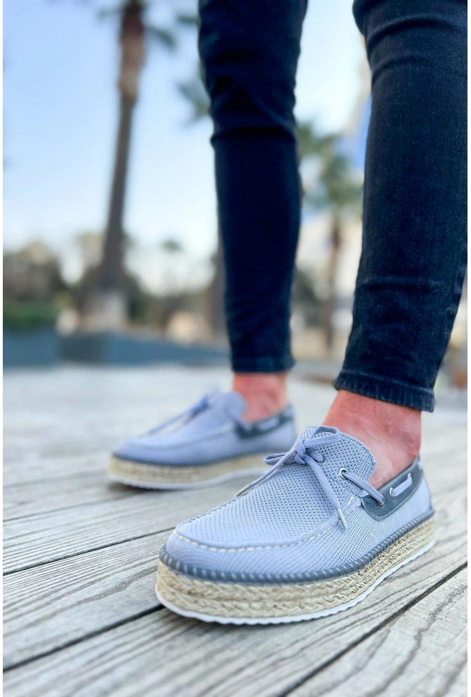 Shoecide Sho311 Bağcıklı Jüt Taban Espadril Erkek Ayakkabı Antrasıt