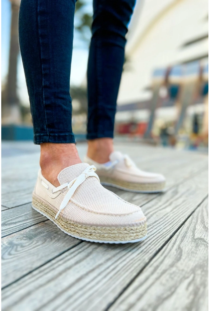 Shoecide Sho311 Bağcıklı Jüt Taban Espadril Erkek Ayakkabı Bej